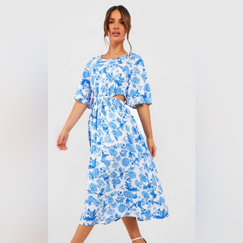 Floral Print Blue Dress